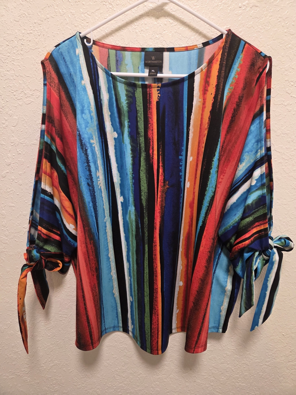 Worthington Rainbow Colored Cold Shoulder Top - Picture 2 of 5